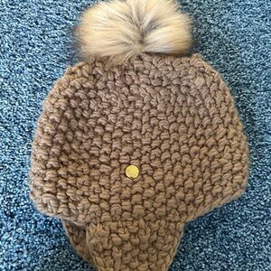 KORS Michael Kors Brown Knit Hat with Fur Pom